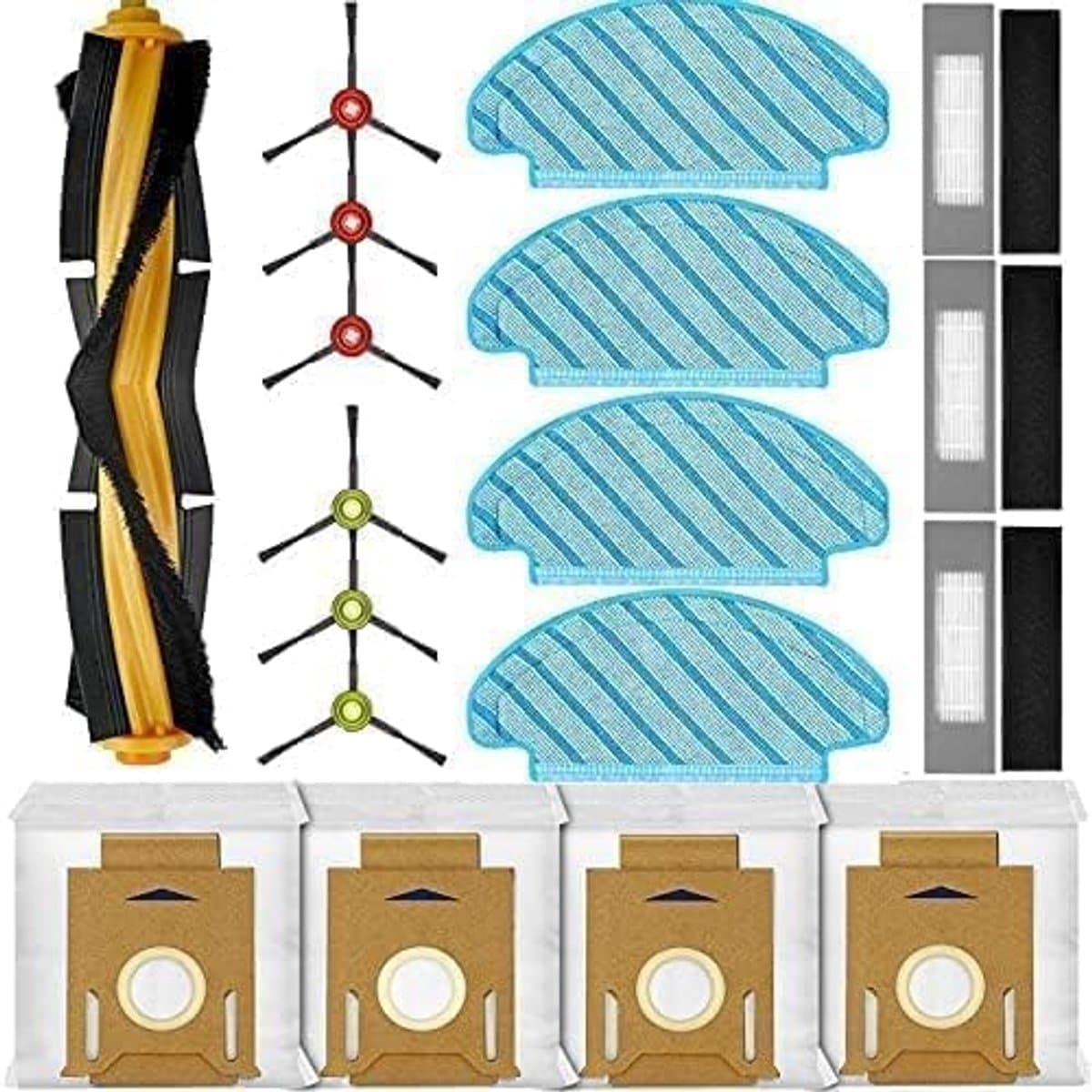18 stuks - inclusief 1 hoofdborstel, 6 zijborstels, 3 filters, 4 poetsdoeken, 4 stofzakken - Voor Ecovacs Deebot N8 /N8+ /N8 Pro /N8 Pro+ /T8 /T8+/ T8 AIVI/ T8 Max/ T9 /T9+/N10 yeedi vac hybrid/ yeedi vac Station/yeedi vac 2 pro/N10+ Series — afbeelding 1