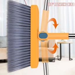 Stoffer en blik - Veegset - Huishoudelijk schoonmaken - 180 graden roterend - Lange steel - Geel — thumbnail 5