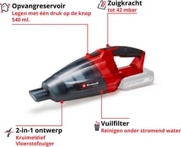 Einhell Accu Kruimelzuiger TE-VC 18 Li Solo - Power X-Change - 18 V/Li-ion - 42 mbar - 0,54 L - Incl. 5 accessoires - Excl. accu en lader — thumbnail 2