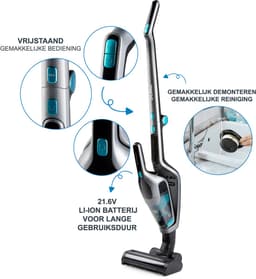 DOMO DO249SV Steelstofzuiger 2-in-1 - Kruimeldief - Draadloos - Stofzuiger Zonder Zak - 55 min - 21.6 V - Grijs/Blauw — thumbnail 3