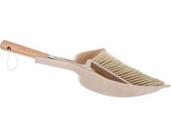 Handveger Stoffer Set - Kleine Bezem - Bureau Reinigen - Ergonomisch Houten Handvat - 30 cm - Beige