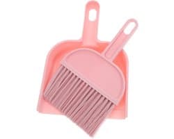 Mini Bezem Stoffer - Kleine Schoonmaakset - Snel Opruimen - Compact Ontwerp - 20.5cm Lengte - Roze