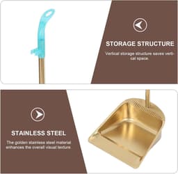 Bezem en stoffer - Huishoudelijke set - Efficiënt schoonmaken - Staande opbergruimte - 115 cm steel - Goud — thumbnail 3