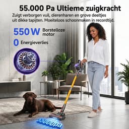 Draadloze Steelstofzuiger 45 kPa - 550W - Tot 50 Min Gebruikstijd - Anti-Klitborstel - Afneembare Accu - LED-Display - Voor Dierenhaar Tapijt en Harde Vloeren - ME03 — thumbnail 4