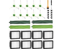 Reserveonderdelen voor Roomba E & I Serie E5 E6 i7 i7+ i3 i3+ i4 i4+ i6 i6+ j7 j7+ robotstofzuiger, accessoires, compatibel met Roomba, 2 set rubberen borstels, 8 filters, 10 zijborstels .