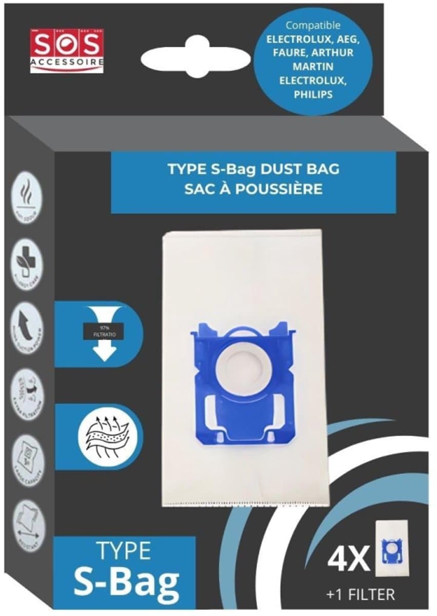 Geschikt voor PHILIPS - Stofzuigerzak S-bag 4 zakken + 1 filter - FC802103 — afbeelding 1