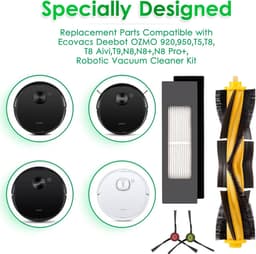(10 stuks) vervangende stukjes geschikt voor Ecovacs DEEBOT OZMO 920 950 T8 AIVI Max T9 T5 N5 N7 N8+ N8 Pro Plus DX55 DX93 DJ65 robotstofzuiger accessoirekit, 1 hoofdrolborstel, 3 HEPA-filters, 6 zijborstels — thumbnail 4