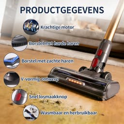 Stofzuigermond - Geschikt voor Dyson steelstofzuiger - Dyson V7,V 8,V10,V11,V15,SLIM - Led - Universele Stofzuigermond - Wasbare borstel - Zwart — thumbnail 4