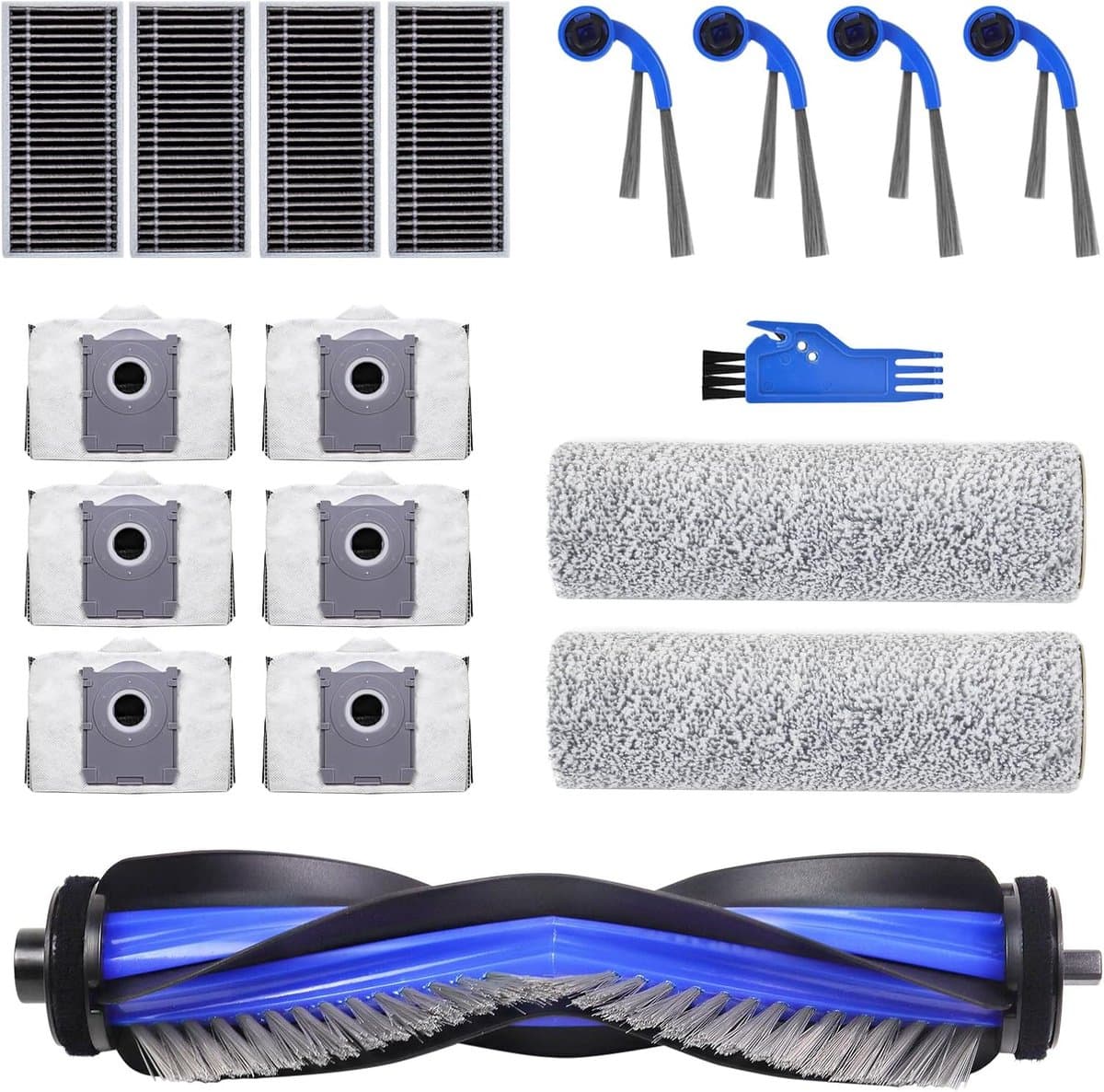 18Stuks -Accessoires Set Geschikt voor Ecovacs Deebot T80 Omni - Inclusief 1 Hoofdborstel - 6 Stofzakken (3L) - 4 Zijborstels - 4 HEPA-Filters - 2 Mopdoeken -1 borstel- Complete Reserveonderdelen Kit — afbeelding 1