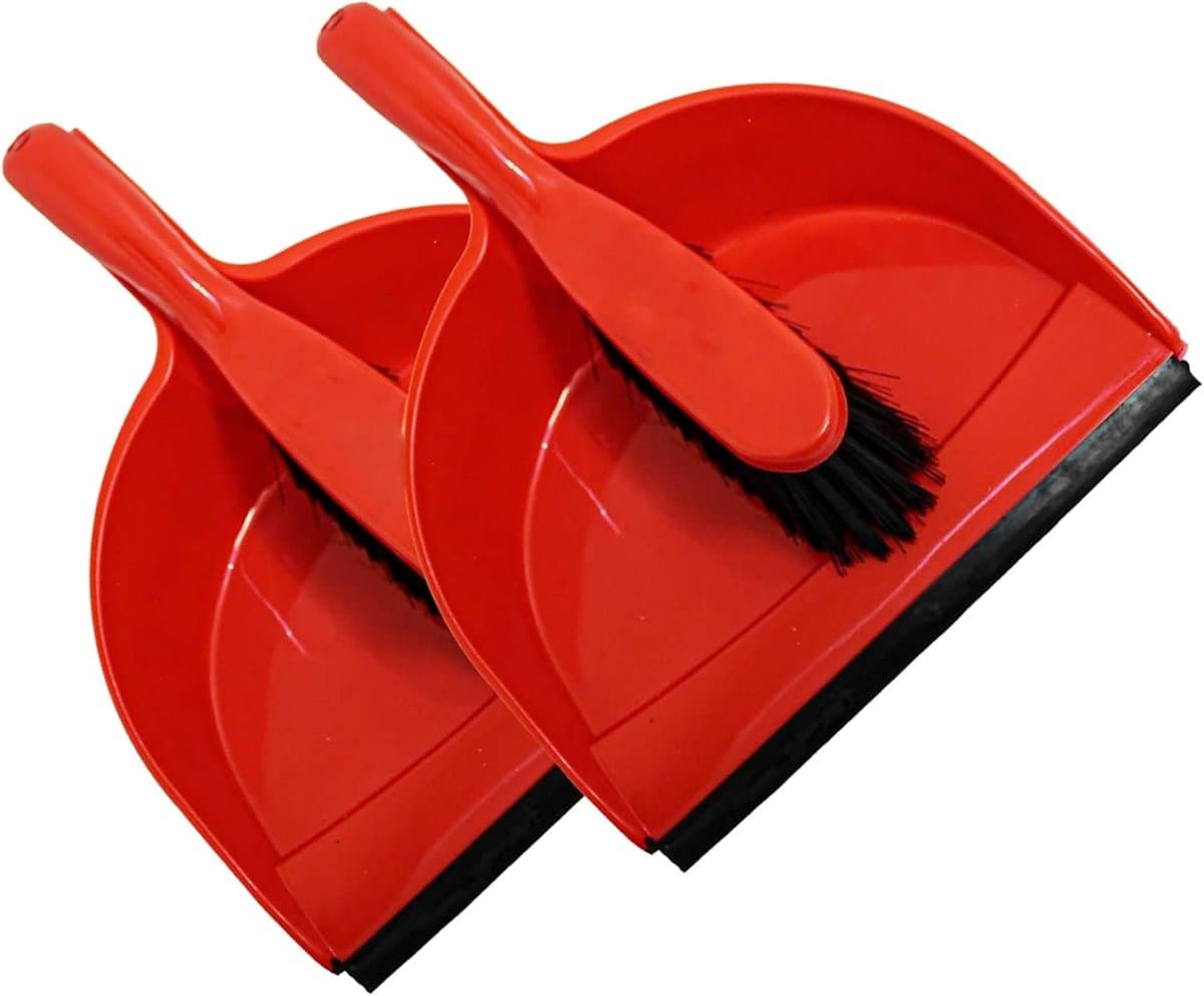 Stofblik en Borstel - Veegset - Snel Opruimen - Rubberen Lip Ontwerp - 2 Sets - Rood — afbeelding 1