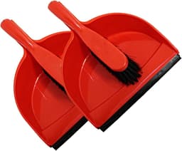 Stofblik en Borstel - Veegset - Snel Opruimen - Rubberen Lip Ontwerp - 2 Sets - Rood — thumbnail 1