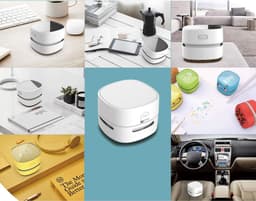 Witte compacte bureaustofzuiger gevoed met AA-batterijen (batterijen niet inbegrepen), lange looptijd en 360° draaibare kop, verwijdert bureaustof en gumresten, ideaal voor thuis, school, kantoor en als kindercadeau — thumbnail 2