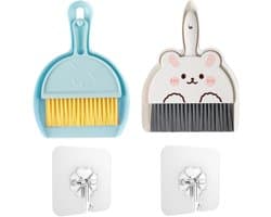 Handveger en schep - Mini veegset - Kleine oppervlakken reinigen - Zachte borstelharen - Set van 2 - Grijs