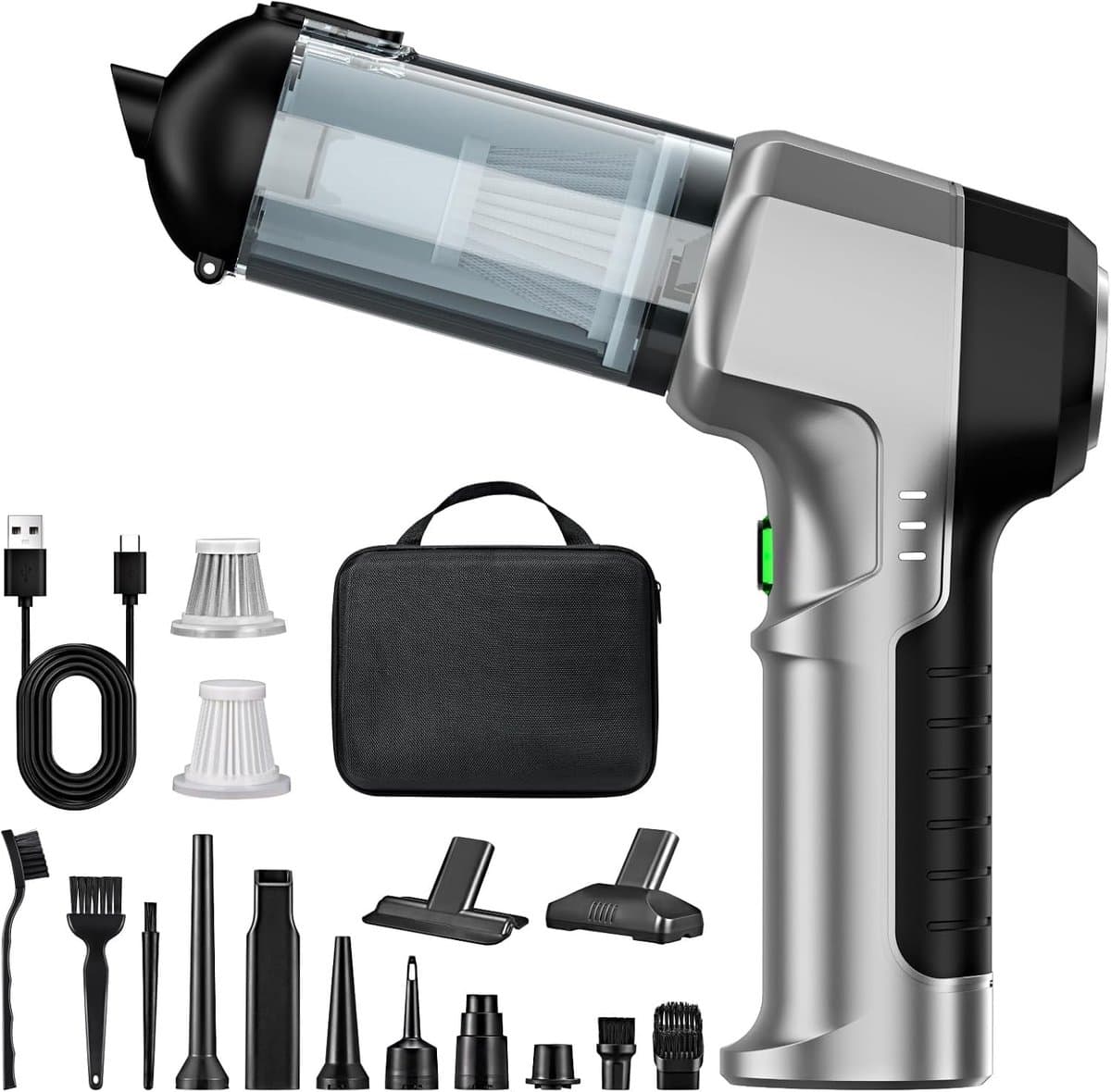 Handstofzuiger - Zilverzwart - Accu - Draadloze 4-in-1 Autostofzuiger - Voor Huis en Auto — afbeelding 1