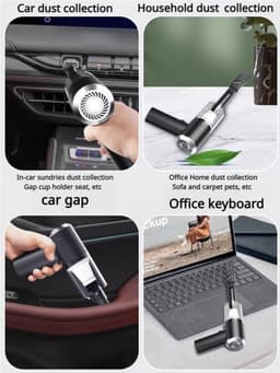 Draadloze Autostofzuiger - Zwart - mini handstofzuiger – USB oplaadbaar draagbare autostofzuiger, krachtig zuigvermogen, inclusief meerdere opzetstukken - voor auto, huis, kantoor, toetsenbord en dierenharen — thumbnail 3