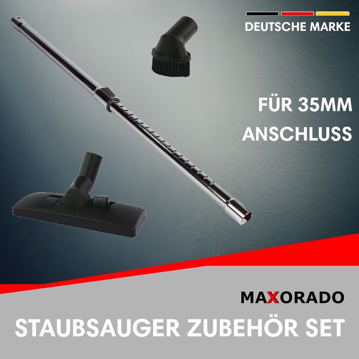 Maxorado 35 mm Set 3-delig - buis + combimondstuk + stofborstel voor uw stofzuiger - Universeel - geschikt voor Alaska, AEG, Electrolux, Bosch, Siemens, Dirt Devil, Privileg, NILCO, Kärcher, Quigg — afbeelding 1