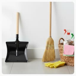Stoffer en Blik Set - Houten Handveger - Dagelijks Schoonmaken - Zachte Vloerstrip - 2 Stuks - Zwart Oranje — thumbnail 5
