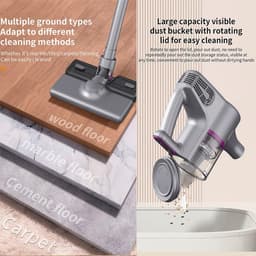 Draadloze Stofzuiger - Handstofzuiger Wasmachine - Vloeren Reinigen - Geïntegreerde Zuig- en Sleepfunctie - 400ML Stofbak - Grijs — thumbnail 4