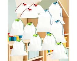 Opbergzakken - Organisatieset Trekkoord - Speelgoed Opbergen - Herbruikbaar Ademend - 12 Stuks 3 Maten - Meerdere Kleuren