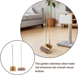 Bezem en stoffer - Huishoudelijke set - Efficiënt schoonmaken - Staande opbergruimte - 115 cm steel - Goud — thumbnail 4