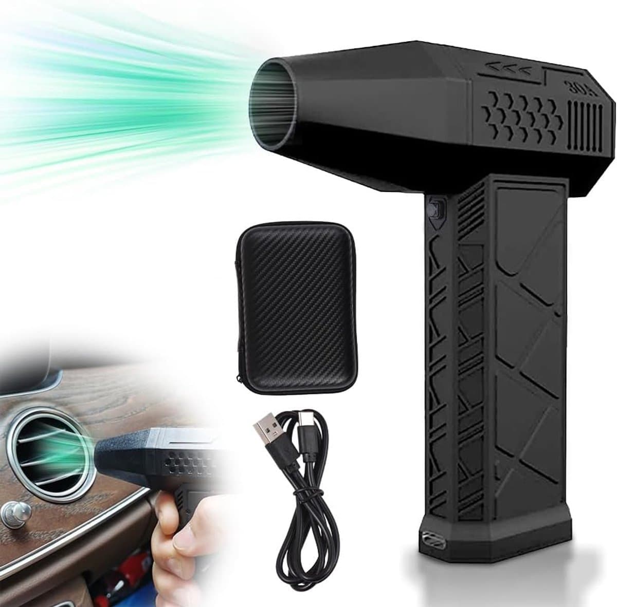 Elektrische Bladblazer - Mini Turbo Fan - Apparaten Reinigen - Magnetisch Mondstuk - 130.000 RPM - Zwart — afbeelding 1