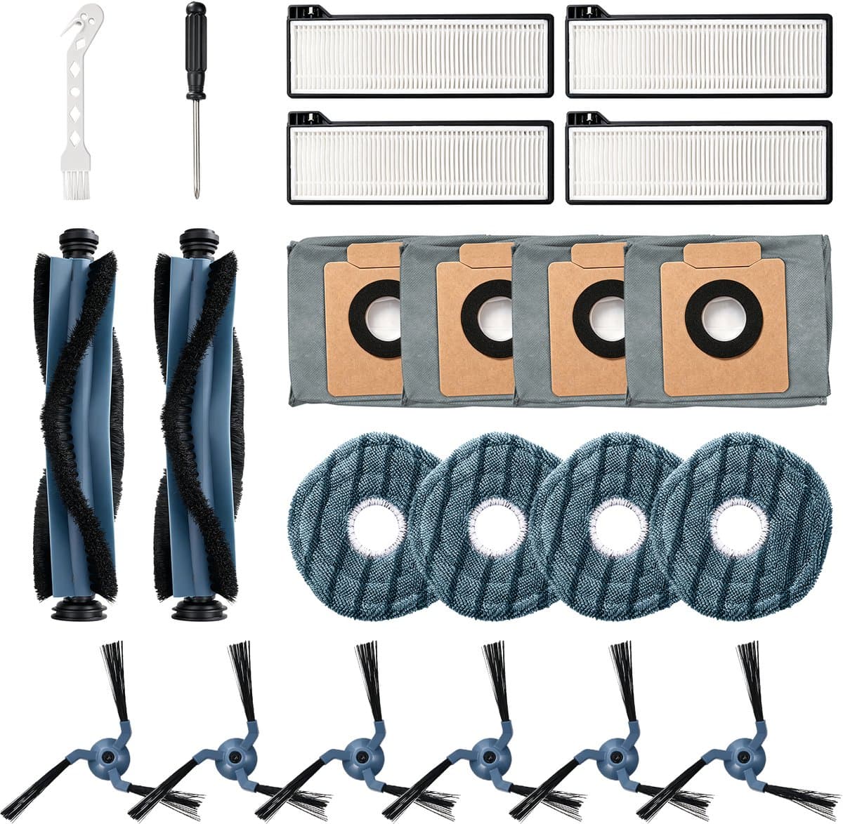 17 Accessoireset voor Eufy X10 Pro Omni van MMOBIEL – 1 Hoofdborstel, 4 Zijborstels, 4 HEPA-filters, 4 Dweilpads & 4 Stofzakken — afbeelding 1