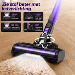 Grenintol Steelstofzuiger Draadloos – 60 Min Accuduur – Steelstofzuiger – 4 stuks HEPA-filters – 65.000 Pa – Stofzuiger zonder zak – 3 Opzetstukken – Slechts 1.6 kg – Voor Tapijten en Harde Vloer – Paars — thumbnail 5