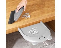 Mini bezem en blik - Kleine stoffer - Bureau reinigen - Compact en hangbaar - 18 x 23.5 cm - Grijs