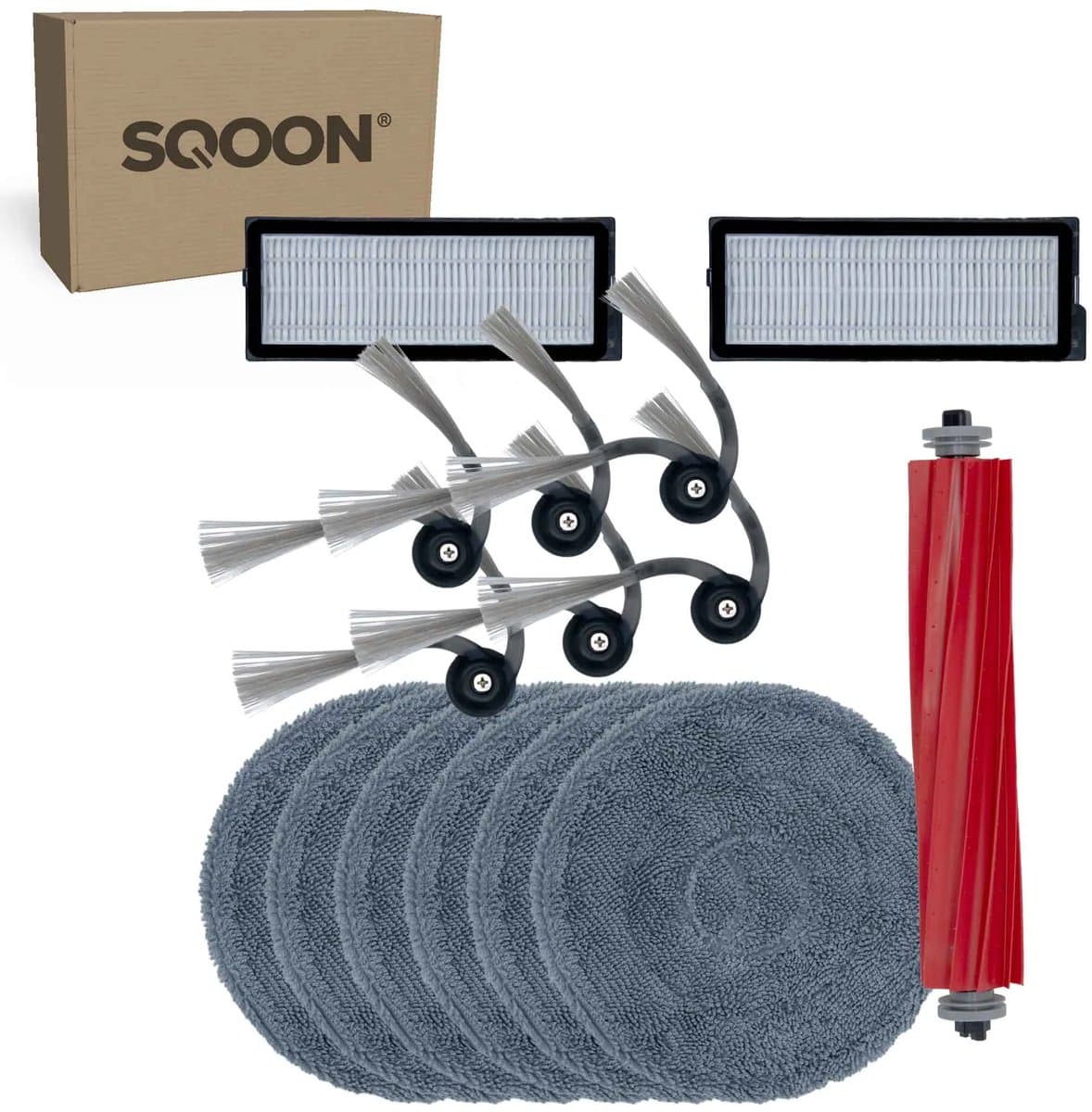 SQOON® vervangingsset geschikt voor Roborock QV35A / QV35S robotstofzuiger - 15-delige onderhoudskit met HEPA-filters, zijborstels, borstelrol en dweilpads — afbeelding 1
