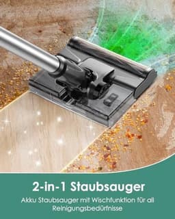 Draadloze 2-in-1 Stofzuiger en Dweil met 40 kPa Zuigkracht, Groen LED Licht, HEPA Filter, 6 Accessoires, Geschikt voor Alle Vloertypes en Dierenharen - Grijs — thumbnail 3