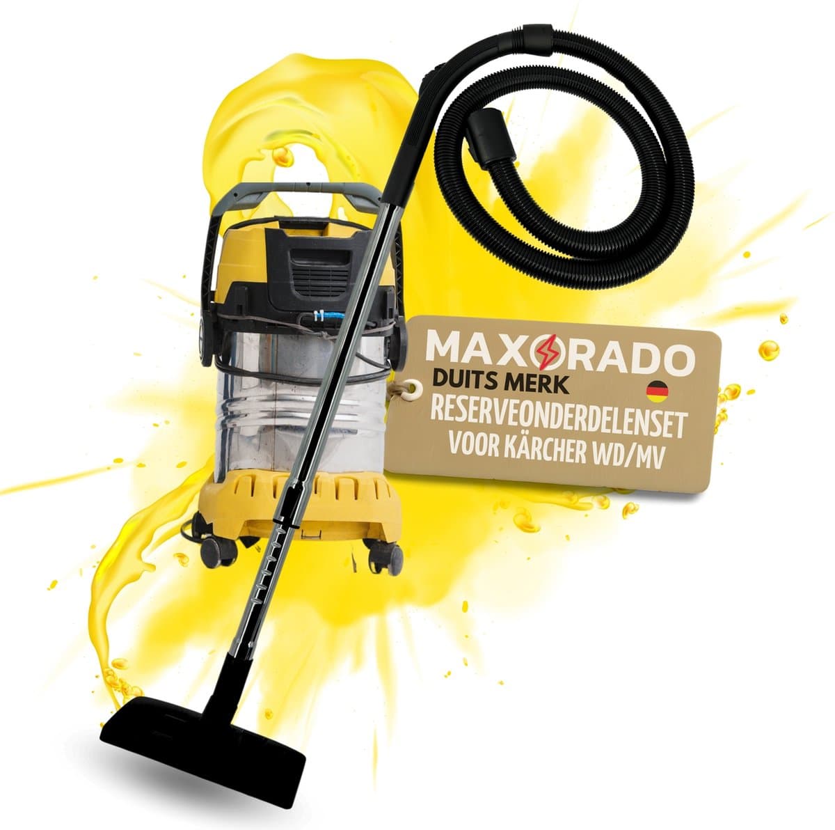 Maxorado Stofzuigerset 4-delig – Vloerzuigmond, buis, slang, handgreep – Vervangingsset geschikt voor Kärcher 90121090 - nat- en droogzuiger borstel — afbeelding 1