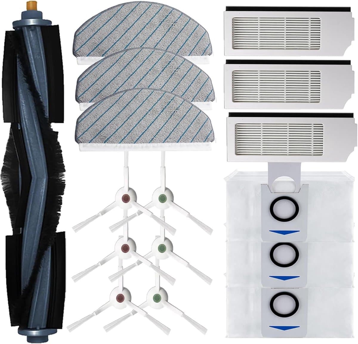 Vervangingsonderdelen Geschikt voor Ecovacs DEEBOT T10 Plus robotstofzuigers: 1 hoofdborstel, 3 zijborstels, 3 filters, 3 dweilpads, 3 stofzakken (16 stuks per verpakking). — afbeelding 1