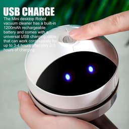 Mini desktop stofzuiger - USB oplaadbaar en draadloos - hoge zuigkracht voor bureau, kantoor, auto, kussen en toetsenbord - wit — thumbnail 4