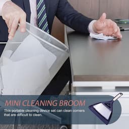 Bezem Stofpan Set - Schoonmaakborstel Kit - Bureau Schoonmaken - Mini formaat - 31 cm - Grijs — thumbnail 2