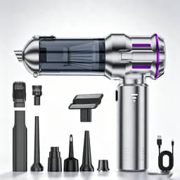 Zilverpaarse draadloze handstofzuiger voor auto en thuis, 4-in-1 multifunctioneel met 16000Pa zuigkracht en borstelloze motor, oplaadbaar compact reinigingsapparaat met éénknopsbediening, geschikt voor thuis, auto, kantoor en huisdierhaar — thumbnail 1
