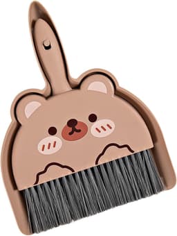 Handbezem Stoffer Set - Kleine Schoonmaakset - Bureau Reinigen - Clip Samen Opslag - 18 x 23 Cm - Bruin — thumbnail 1