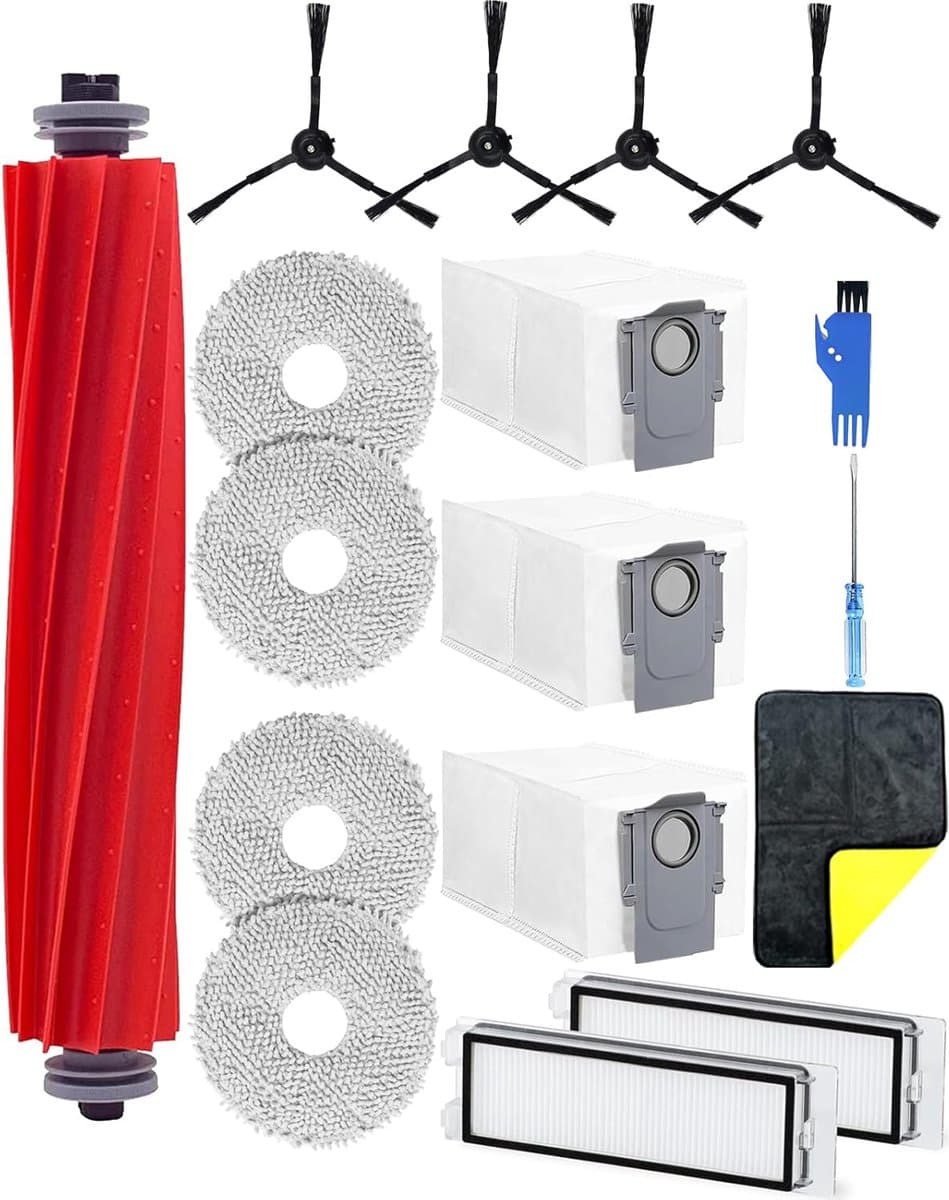 Geschikt Voor zes maanden 17 stuks reserveonderdelen set geschikt voor Roborock Q Revo stofzuiger accessoires kit: 1 hoofdborstel, 4 schoonmaakdoeken, 4 zwarte zijborstels, 2 HEPA-filters, 3 stofzuigerzakken — afbeelding 1