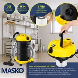 MASKO® Alleszuiger 6IN1 Nat- en Droogzuiger 2300W + stopcontact, Blaasfunctie, Droog- & natzuigen | Industriële stofzuiger vuilreservoir 30L Bouwstofzuiger - Geel — thumbnail 3