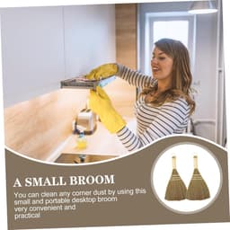 Bezem en blik - Mini bezemset - Bureau reinigen - Ergonomisch handvat - 25.5 cm - Natuurlijk — thumbnail 2