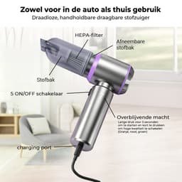 2-in-1 kruimeldief – Handstofzuiger - Draadloze stofzuiger – 22.000Pa - auto stofzuiger - Drie standen instelbaar - Voor thuis & auto — thumbnail 2