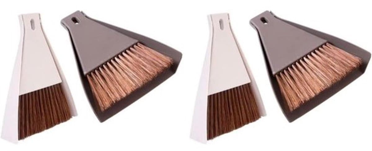 Mini Bezem Stoffer Set - Desktop Reiniger - Kleine Oppervlakken Schoonmaken - Compact Formaat - 17x15cm - Beige Koffie — afbeelding 1