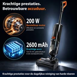 Grenintol Vloerreiniger 3-in-1 – Nat- en Droog Stofzuiger – Met Dweilfunctie – 15kPa – 180° Platliggend – Zelfreiniging met Geëlektrolyseerd Water – Automatische Droging – Dubbelzijdige Randreiniging – 35 Min Accuduur – Oranje — thumbnail 3