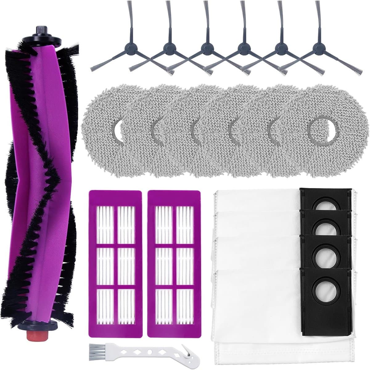 Accessoirekit voor Eureka J15 Pro Ultra Stofzuigerrobot: 1 Rollenborstel, 6 Zijborstels, 6 Vervangende Doeken, 4 Stofzakken, 2 Filters, 1 Reinigingsborstel — afbeelding 1
