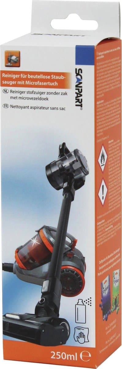 Scanpart bagless stofzuiger reiniger - 250 ml spray - Speciaal geschikt voor stofzuigers zonder zak - Inclusief doek — afbeelding 1
