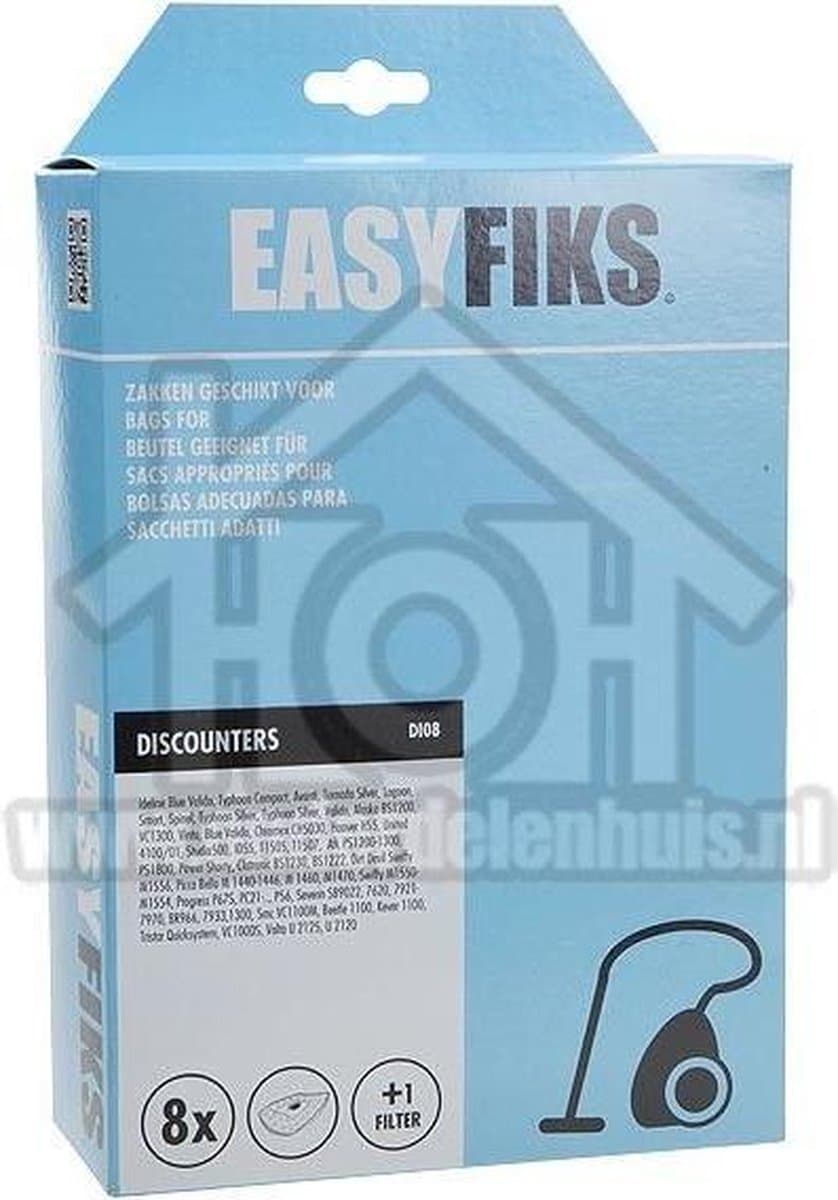 Easyfiks DI08 stofzuigerzakken - 8 stuks + 1 filter - Geschikt voor Bestron Compacto - Amigo - Rapido en Dirt Devil series Cooper - Swiffy - Piccolo - Picco Bello - nr. D00011 - ABG100STE - AS1300S - AS1500SB - ABC1300S — afbeelding 1