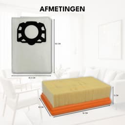 2x Filter en 10x Stofzakken geschikt voor Karcher MV4, MV5, MV6, WD4, WD5, WD6 - Geschikt voor Karcher WD4000 t/m WD5999 (2.863-006.0) - Vervangingsonderdelen - Stofzuigerzakken — thumbnail 2
