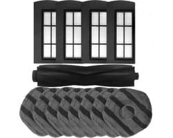 4x Filter, 8x Dweil doeken, 1 Hoofdborstel geschikt voor Eufy X9 Pro - Vervangingsset robotstofzuiger mop pad
