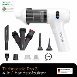 Lautux - Turbotastic Pro 2 - 4 in 1 Wit Handstofzuiger -Auto stofzuiger- 120 W - 18.000 Pa - tot 60 minuten gebruiksduur - HEPA-filter - LED-display - 4 in 1 opzetstukken-Starter Set- (auto, dierenharen, opblazen, leegzuigen/vacuüm) (parelwit) — thumbnail 1