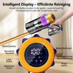 Elekiatech Steelstofzuiger - Steelstofzuiger Draadloos - 70000Pa - 3 Standen Zuigkracht - LED-Display - 2200 mAh Accu - 20–70 Min Werktijd - 1,8L - Met Meubelborstel - Voor Tapijt, Harde Vloeren en Dierenharen - Gold — thumbnail 5
