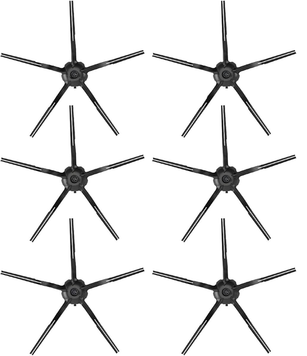 Vervangende siliconen zijborstels - Geschikt voor Roborock T7S / T7S PLUS / G20 / G10 / G10S / G10S PRO / G10S PURE / S7 / S7MAXV ULTRA / T8 / Q7+ / Q7 MAX+ en S8 - Robotstofzuigers - set van 6 stuks - zwart — afbeelding 1
